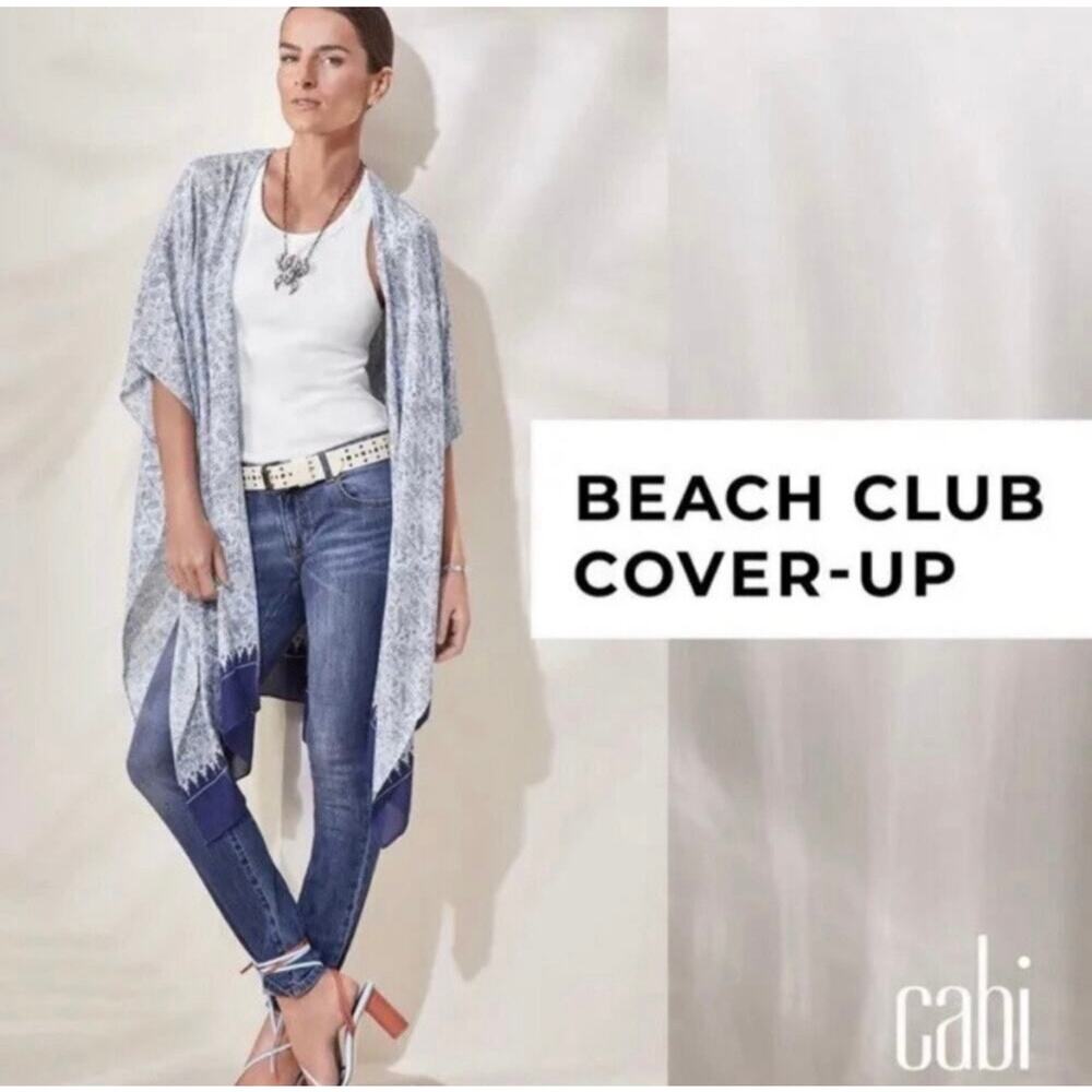 Cabi Beach Club Cover Up Kimono Blue White One Size